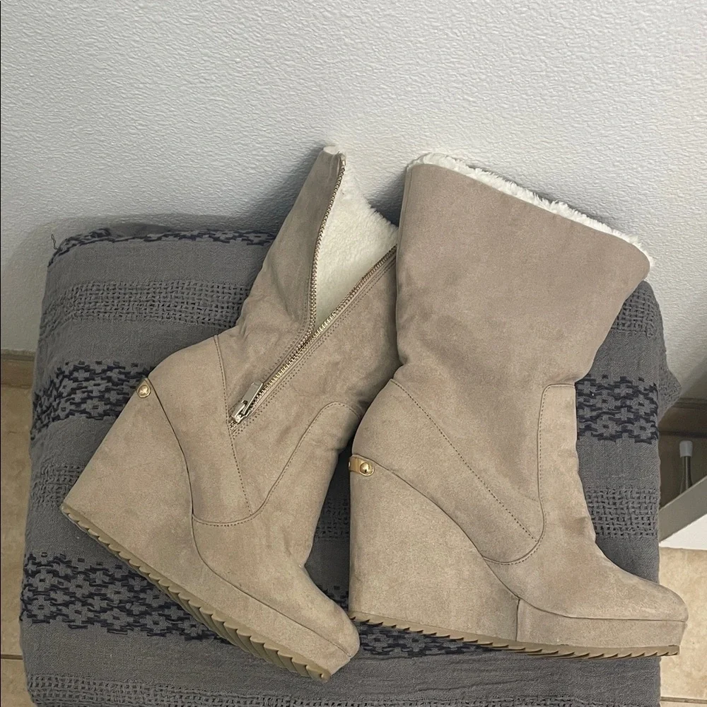 Juicy Couture Beige Wedge Boots